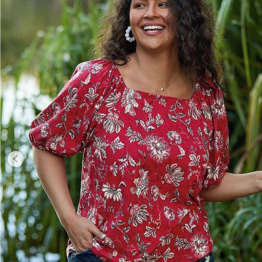 Maurices Red Puff Sleeve Blouse - Picture 3 of 7